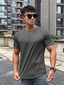 Manfinity Sport Corelite Nam Chất rắn Áo thun thể thao - Màu xám đen - Xem 3