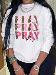 SHEIN EZwear Hơn Báo & Đồ họa Chữ cái Áo nỉ - trắng - Xem 1