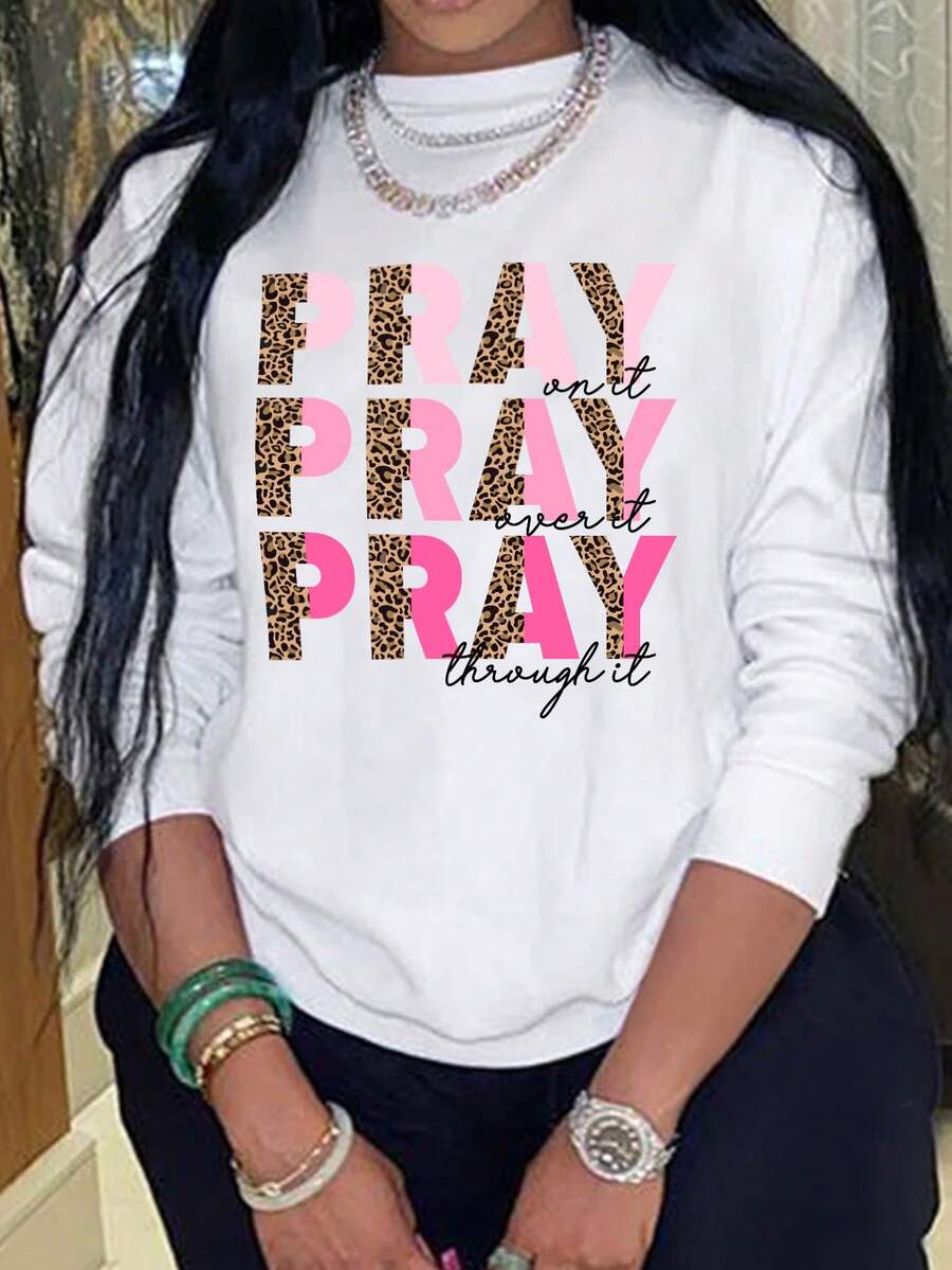 SHEIN EZwear Hơn Báo & Đồ họa Chữ cái Áo nỉ - trắng - Xem 1