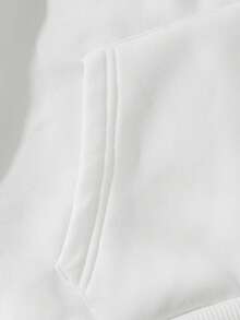 SHEIN EZwear Christmas Print Kangaroo Pocket Drawstring Thermal Hoodie - White - View 3