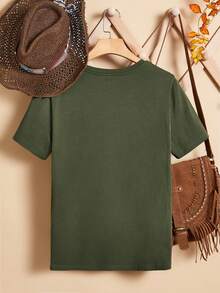 SHEIN LUNE 靴子&字母圖案T恤 - 軍綠色 - 查看 2