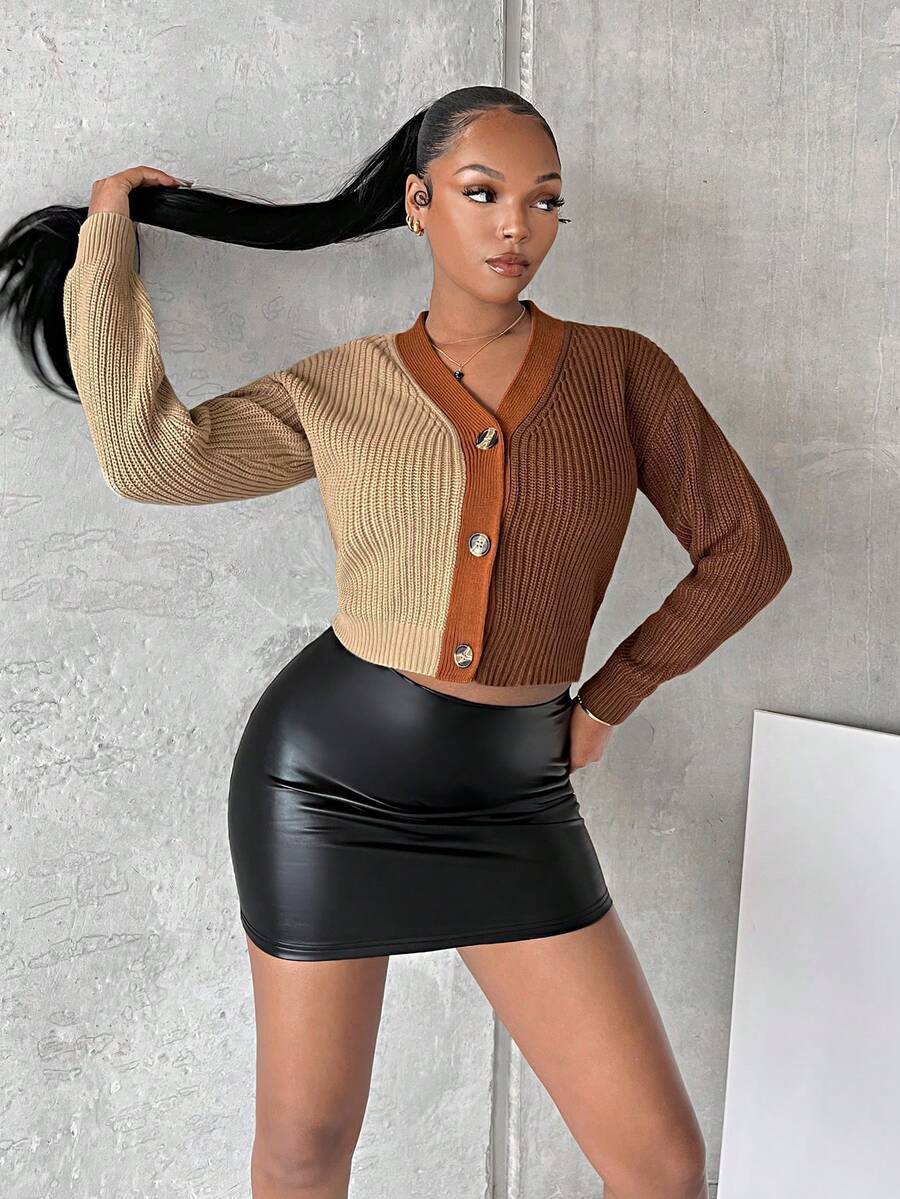 SHEIN SXY Khối màu Mặt trước Có nút Quý cô Áo len Mở , Hoàn hảo Đối với Các bữa tiệc - Nhiều màu - Xem 1