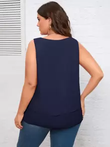 SHEIN Clasi 大碼素色無袖襯衫 - 藏蓝色 - 查看 2