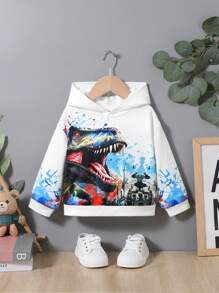 SHEIN Baby Boy Dinosaur Print Hoodie - White - View 1