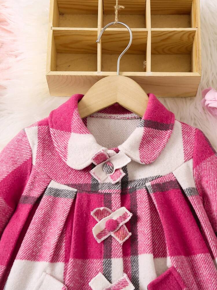 Young Girls Plaid Knitted Coat With Peter Pan Collar For Autumn And Winter
