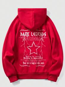 ROMWE MEN Goth Guys Star & Slogan Graphic Raglan Sleeve Drawstring Thermal Lined Hoodie - Red - View 1