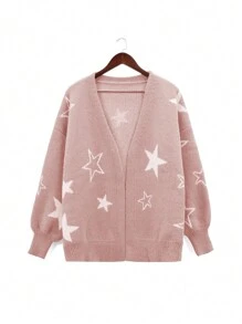 Flirla Hơn Hình sao Thả vai Áo len Mở - Bụi hồng - Xem 1