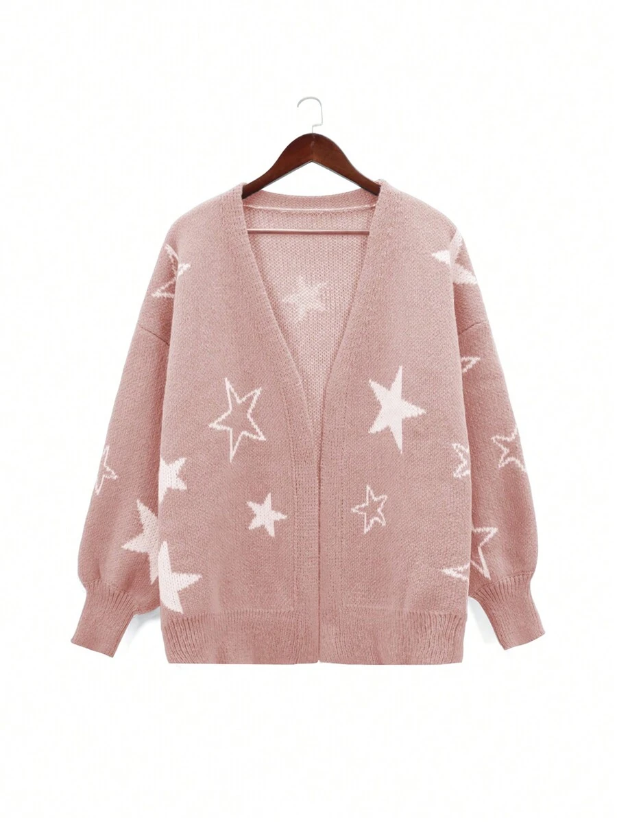 Flirla Hơn Hình sao Thả vai Áo len Mở - Bụi hồng - Xem 1