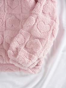 SHEIN EZwear Drop Shoulder Heart Graphic Zip Up Hooded Fleece Jacket - Pink - View 4