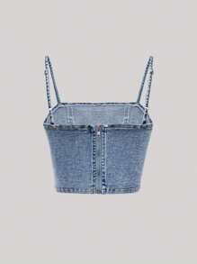 SHEIN Teen Girl Zip Back Denim Cami Top - Light Wash - View 2