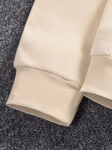 Nam In dơi Túi kangaroo Dây rút Lót nhiệt Hoodie - Màu be - Xem 5