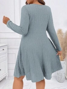 Celure Talla grande Vestido con abertura delantera pecho con fruncido - Celeste - Ver 2