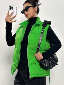 SHEIN EZwear Zip Up Puffer Vest Coat - Green - View 6
