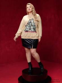 Marilyn Monroe X SHEIN Sudadera De Gran Tamaño Con Hilo Marilynmonron - Albaricoque - Ver 4