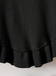 SHEIN 女小童前蝴蝶結荷葉邊套頭毛衣 - 黑色 - 查看 4