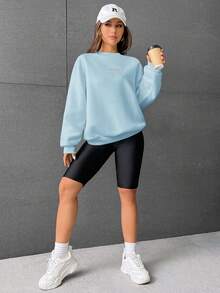 SHEIN EZwear Letter Patched Detail Drop Shoulder Sweatshirt - Blue - View 5