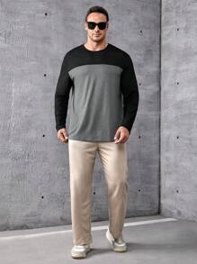 Manfinity Homme 男士大尺碼拼色寬鬆 T 卹 - 深灰色 - 查看 5