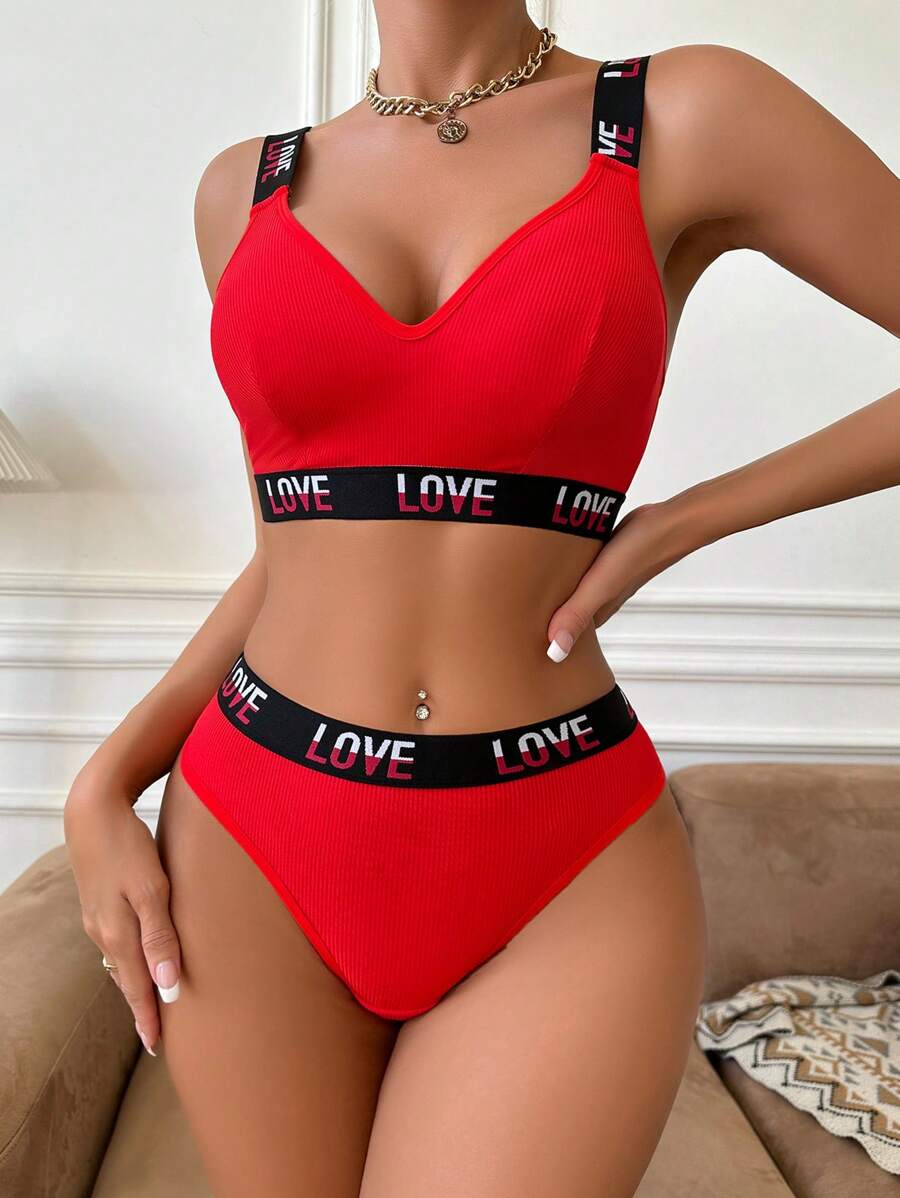 Bộ đồ lót và áo lót in chữ tương phản dành cho nữ - Nhiều màu - Xem 1