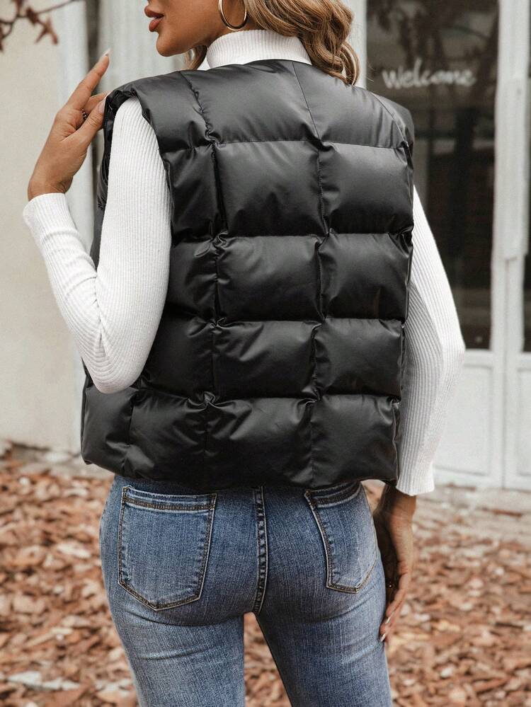 Solid Button Front Vest Padded Padded Coat Clothes Winter