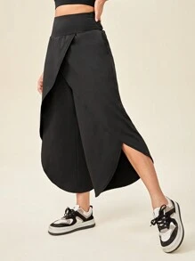 SHEIN Daily&Casual 寬腰帶圍裹下擺運動褲