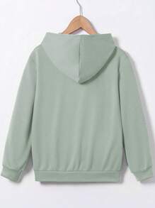 SHEIN 少女心形标语图案卫衣 - 綠色 - 查看 2