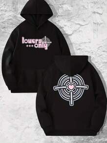 男士1入組字母圖案抽繩連帽衫 - 黑色 - 查看 1