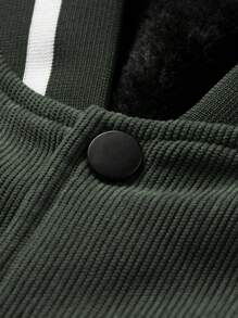 Manfinity Homme Men's Single Breasted Padded Baseball Collar Coat With Letter Print - Army Green - View 4
