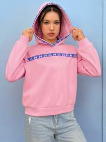 SHEIN EZwear Graphic Print Hoodie - Pink - View 5