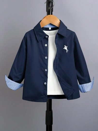 Framsida Knappar Djur Dinosaurie Enkel Skjortor för unga pojkar