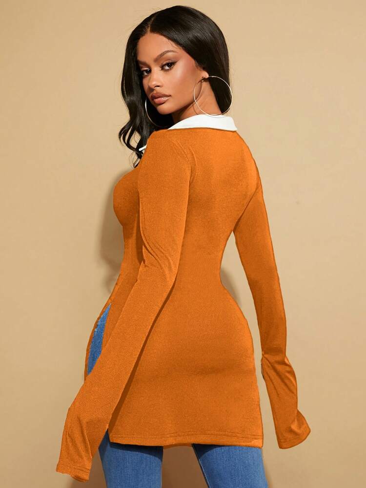 Contrast Trim Split Sleeve Tee