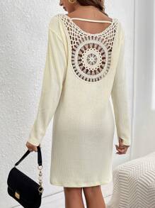 SHEIN LUNE Guipure Lace Insert Drop Shoulder Tee Dress Without Belt - Khaki - View 2