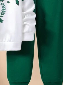 SHEIN 青少年男孩寬鬆版大學風彩色拼接圓領字母印花套衫和運動長褲套裝 - 彩色 - 查看 5