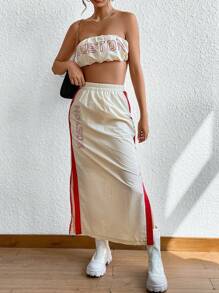 SHEIN Unity Letter Graphic Tube Top & Side Seam Skirt - Apricot - View 6