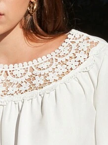 SHEIN Frenchy Của phụ nữ Thêu Vá lại Áo sơ mi - trắng - Xem 2