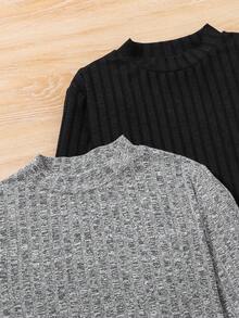 SHEIN Cô gái Tween 2 Miếng Cổ giả Viền khăn tay Ren Mộc nhĩ Áo thun - Nhiều màu - Xem 4