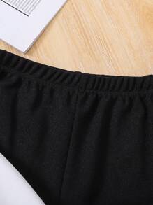 SHEIN Leap Crew Tween Girl Fashionable Urban Style Round Neck Pullover With Long Sleeves And Flared Knitted Pants - Black and White - View 4