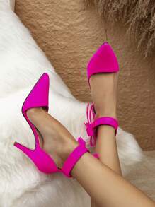 Tocuri înalte pentru femei, la modă, cu vârf ascuțit, de culoare roz strălucitor, cu detaliu cu nod fluture