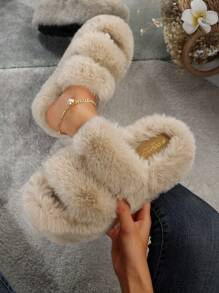 Của phụ nữ Dày Đế Giày cao gót Sữa Màu trà Thời trang Lông Dép đi trong nhà Trong nhà & Ngoài trời - Màu be - Xem 1