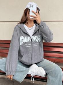 SHEIN EZwear 灰色針織連帽夾克 - 灰色 - 查看 1