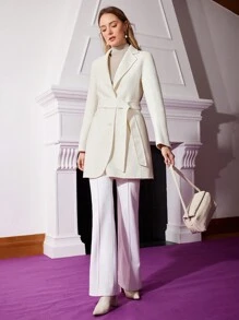 MOTF PREMIUM BELTED WOOL-BLEND COAT - White - View 7