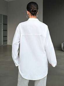 EURMUSE Hoa văn lá Thả vai Lỏng lẻo Áo sơ mi - trắng - Xem 2