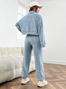 SHEIN EZwear Conjunto De Lana De Mujer En Azul - Azul - Ver 2