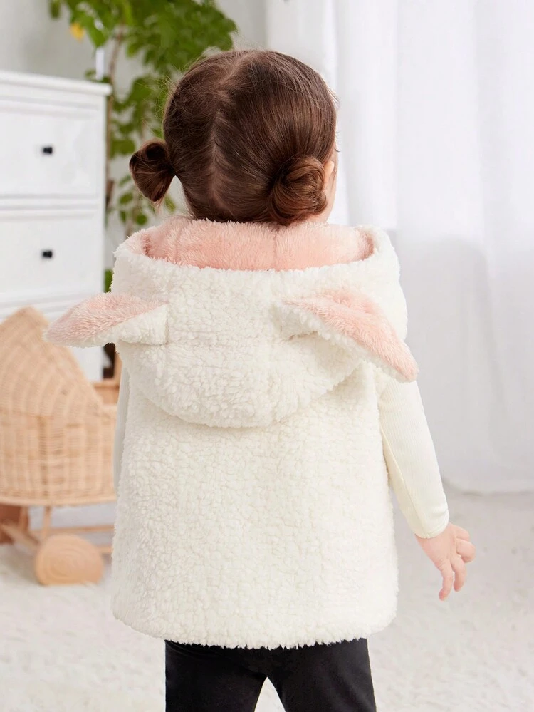 Baby Girl 3D Ear Design Hooded Duffle Teddy Vest Coat