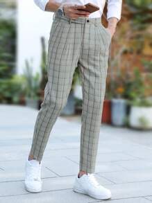 Manfinity Homme Men Plaid Print Slant Pocket Suit Pants - Light Grey - View 1