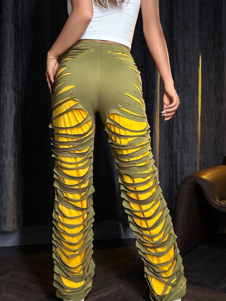 Elastic Waist Ripped Pants