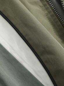 Dazy Star Contrast Piping Dây kéo Thả vai Áo khoác - Màu xanh lá cây đậm - Xem 5