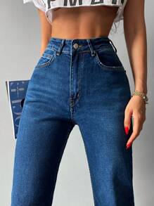 RueChic Casual Straight Leg Jeans - Navy Blue - View 6