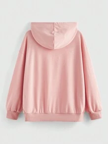 SHEIN EZwear 大码蝴蝶印花拉链落肩卫衣 - 粉色 - 查看 2