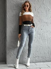 SHEIN Essnce Áo thun nữ Gân đan Khối Màu Giải trí - Nhiều màu - Xem 4