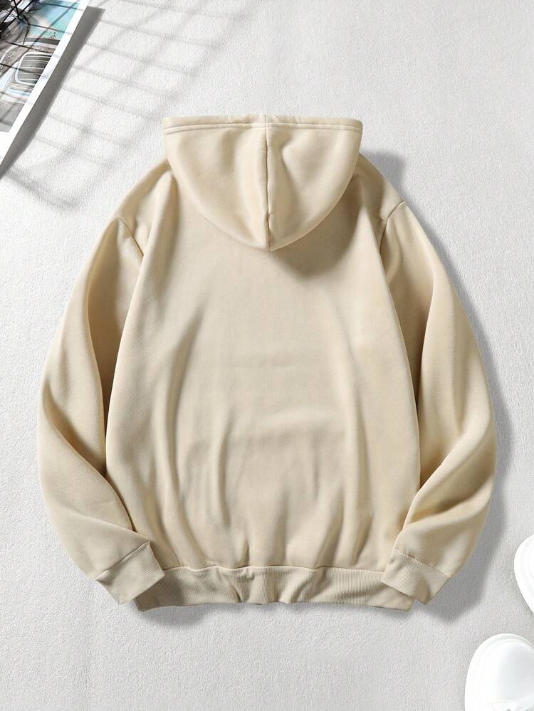 Men Plus Slogan Graphic Drawstring Thermal Hoodie